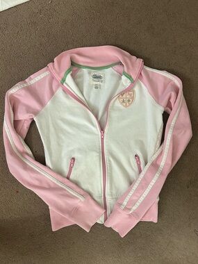 American Eagle Outfitters Pink and White Girls Zip Hoodie